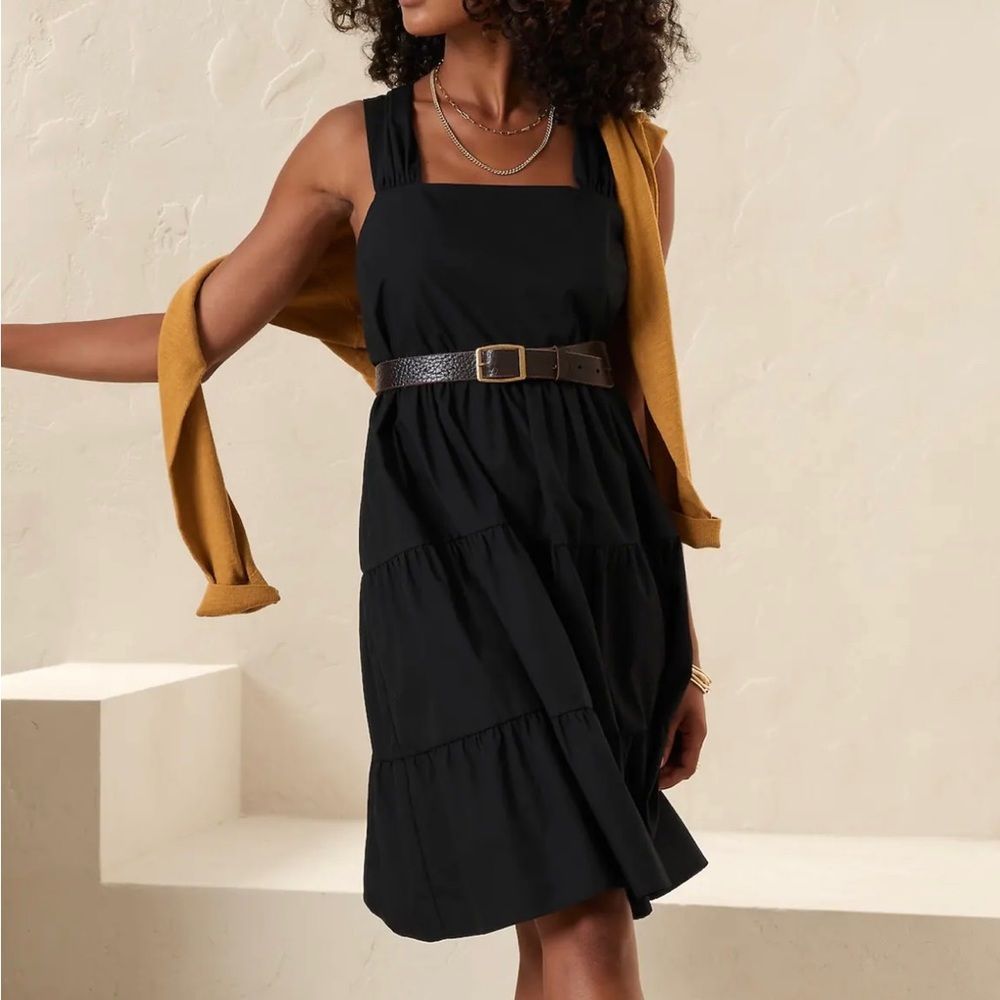 NWTBanana Republic POPLIN MINI DRESS Black Sleeveless Size Large NEW Retail $120
